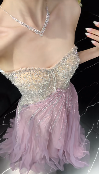 Glitter A Line Strapless Tulle Beaded Long Prom Dress, Party Dress, Evening Dress GG2910