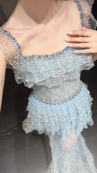 Stunning A Line Square Tulle Beaded Long Prom Dress, Party Dress, Evening Dress GG2911