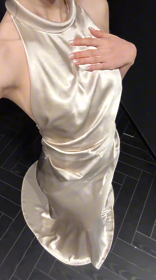 Classy Mermaid Halter Satin Pleated Long Prom Dress, Party Dress, Evening Dress GG2912