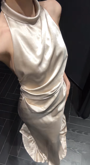 Classy Mermaid Halter Satin Pleated Long Prom Dress, Party Dress, Evening Dress GG2912