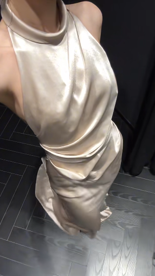 Classy Mermaid Halter Satin Pleated Long Prom Dress, Party Dress, Evening Dress GG2912