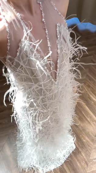 Chic Mermaid Halter Tulle Beaded Feather Long Prom Dress, Party Dress, Evening Dress GG2913