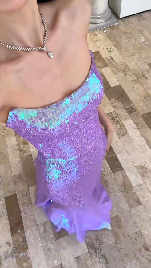 Sparkly Mermaid Strapless Lilac Sequin Long Prom Dress, Party Dress, Evening Dress GG2915