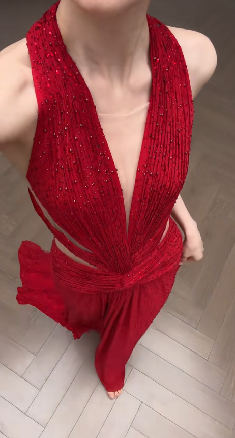 Stunning Mermaid Halter Red Satin Beaded Long Prom Dress, Party Dress, Evening Dress GG2917