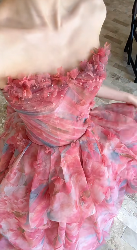 Gorgeous A Line Strapless Chiffon Printing Long Prom Dress, Party Dress, Evening Dress GG2918