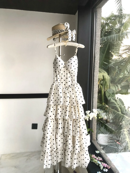 Chic A Line Spaghetti Straps Chiffon Polka Dots Long Prom Dress, Party Dress, Evening Dress GG2925