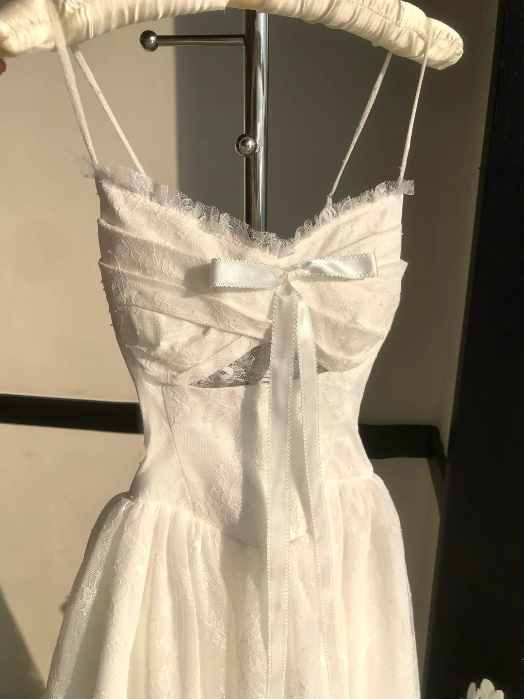 Cute A Line Spaghetti Straps White Tulle Lace Long Prom Dress, Party Dress, Evening Dress GG2926