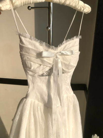 Cute A Line Spaghetti Straps White Tulle Lace Long Prom Dress, Party Dress, Evening Dress GG2926