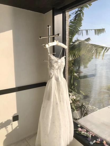 Cute A Line Spaghetti Straps White Tulle Lace Long Prom Dress, Party Dress, Evening Dress GG2926