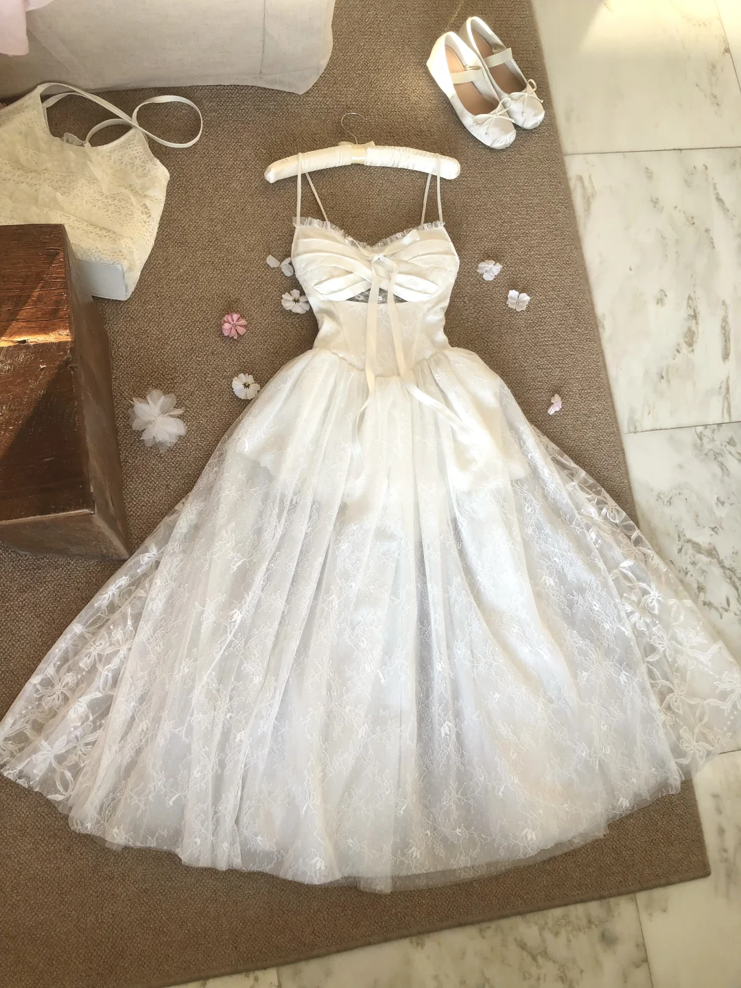 Cute A Line Spaghetti Straps White Tulle Lace Long Prom Dress, Party Dress, Evening Dress GG2926