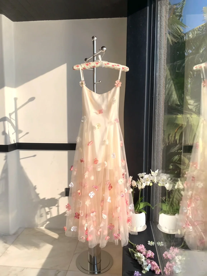 Fairy A Line Spaghetti Straps Tulle Applique Long Prom Dress, Party Dress, Evening Dress GG2928