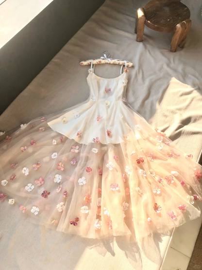 Fairy A Line Spaghetti Straps Tulle Applique Long Prom Dress, Party Dress, Evening Dress GG2928
