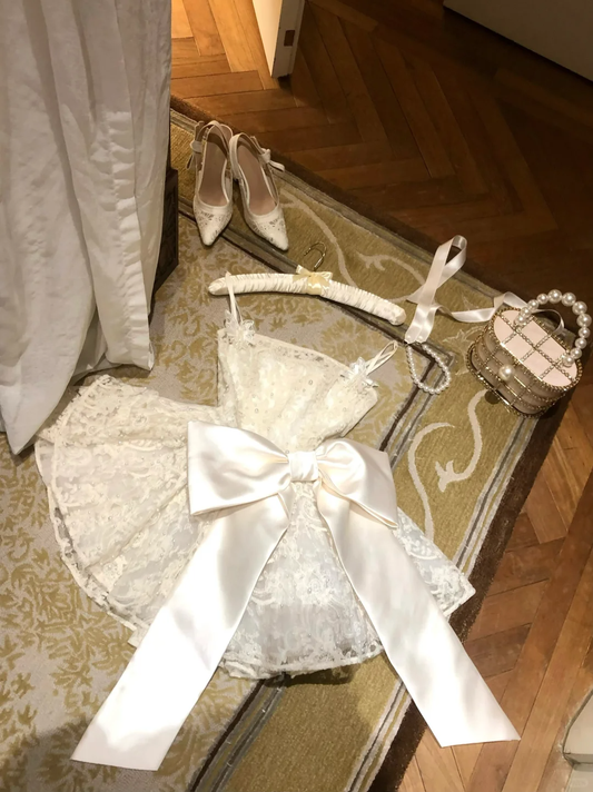 Lovely A Line Spaghetti Straps White Lace With Bow Short Prom Dress,Homecoming Dress,Birthday Dress GG2929