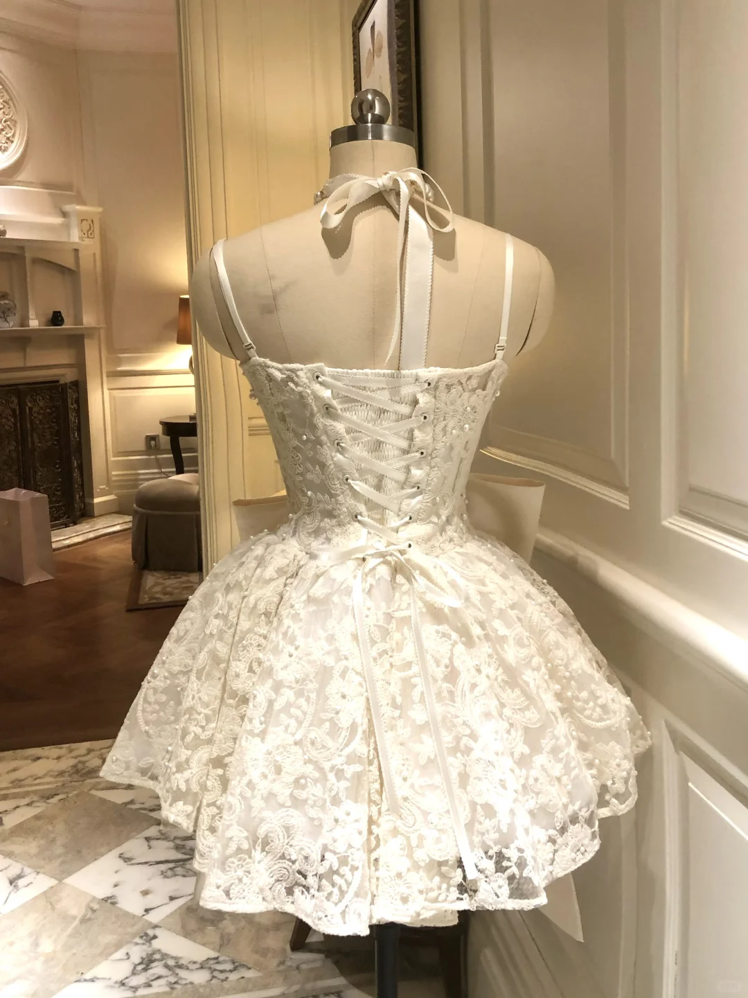 Lovely A Line Spaghetti Straps White Lace With Bow Short Prom Dress,Homecoming Dress,Birthday Dress GG2929