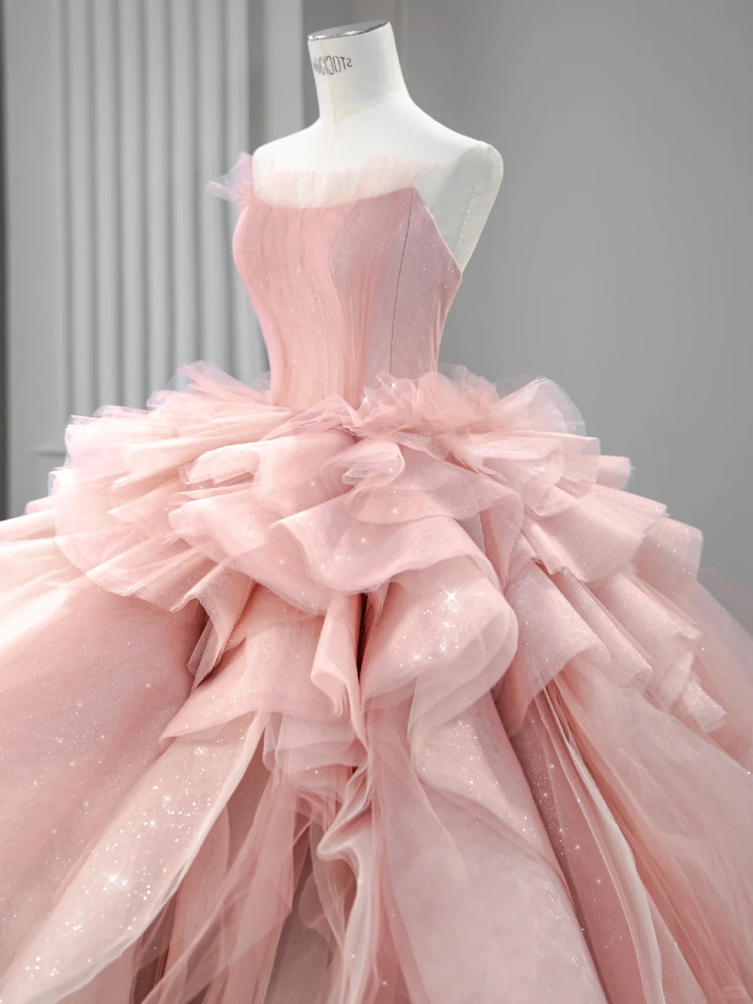 Fairy Ball Gown Strapless Soft Pink Satin Tulle Long Prom Dress, Wedding Dress, Evening Dress GG2932