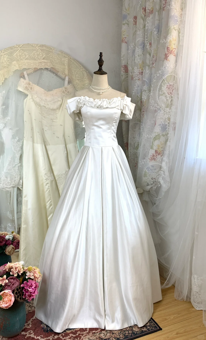 Elegant A Line Off The Shoulder White Satin Long Prom Dress, Party Dress, Evening Dress GG2933