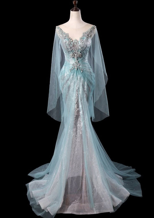 Vintage Mermaid Tulle Beaded Back Lace up Long Wedding Dress GG2940