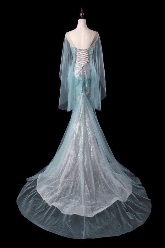 Vintage Mermaid Tulle Beaded Back Lace up Long Wedding Dress GG2940