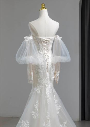 Timeless Mermaid  Sweetheart Tulle Applqiue Long Sleeves Long Wedding Dress GG2941