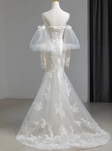 Timeless Mermaid  Sweetheart Tulle Applqiue Long Sleeves Long Wedding Dress GG2941