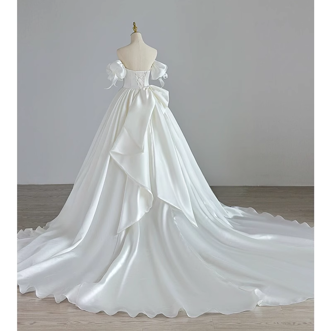 Elegant A Line Off The Shoulder White Satin Tulle Long Wedding Dress GG2968