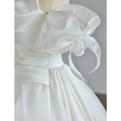 Elegant A Line Off The Shoulder White Satin Tulle Long Wedding Dress GG2968