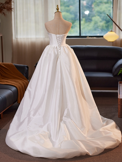 Unique Ball Gown Strapless Satin Long Wedding Dress GG2978