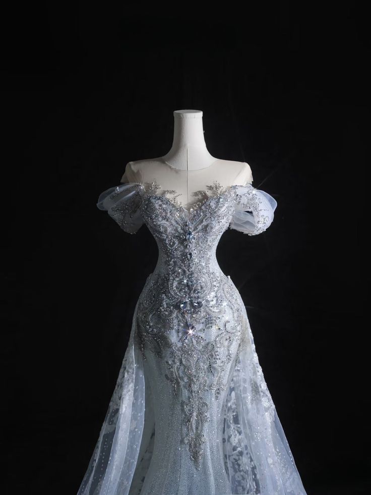 Timeless Mermaid Off The Shoulder Tulle Sequin Beaded Long Wedding Dress GG2979