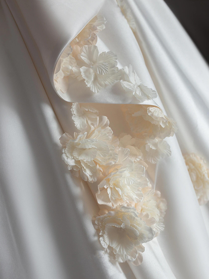 Classy Romantic Ball Gown Off The Shoulder Satin Applique Long Wedding Dress GG2980