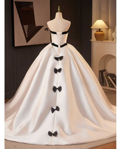 Unique Ball Gown Strapless Satin Bow Long Wedding Dress GG2981
