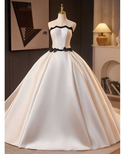 Unique Ball Gown Strapless Satin Bow Long Wedding Dress GG2981