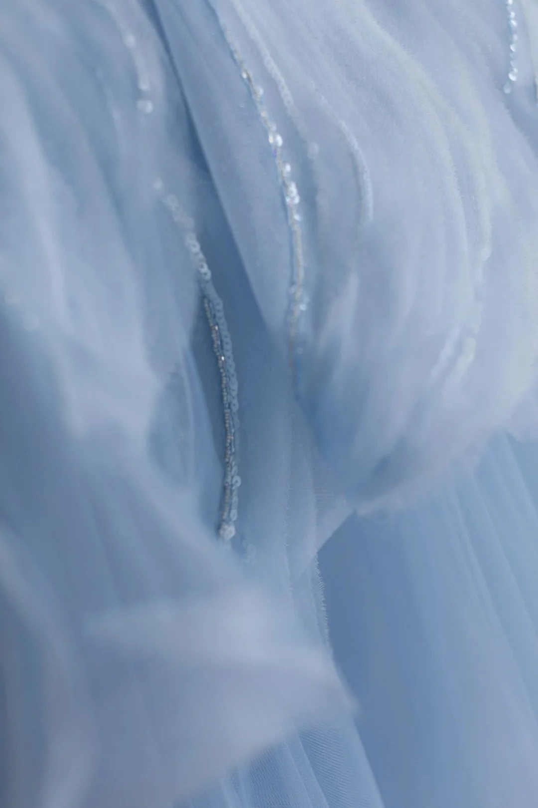 Princess Ball Gown Strapless Sky Blue Tulle Sequin Long Wedding Dress GG2992