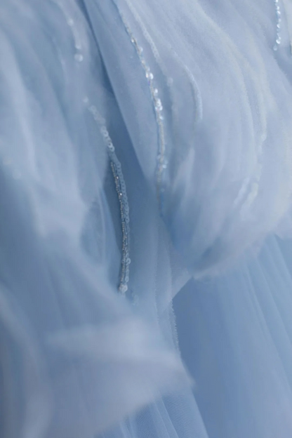 Princess Ball Gown Strapless Sky Blue Tulle Sequin Long Wedding Dress GG2992