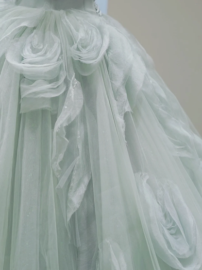 Pretty Ball Gown Strapless Tiffany Blue Tulle Long Wedding Dress GG2993