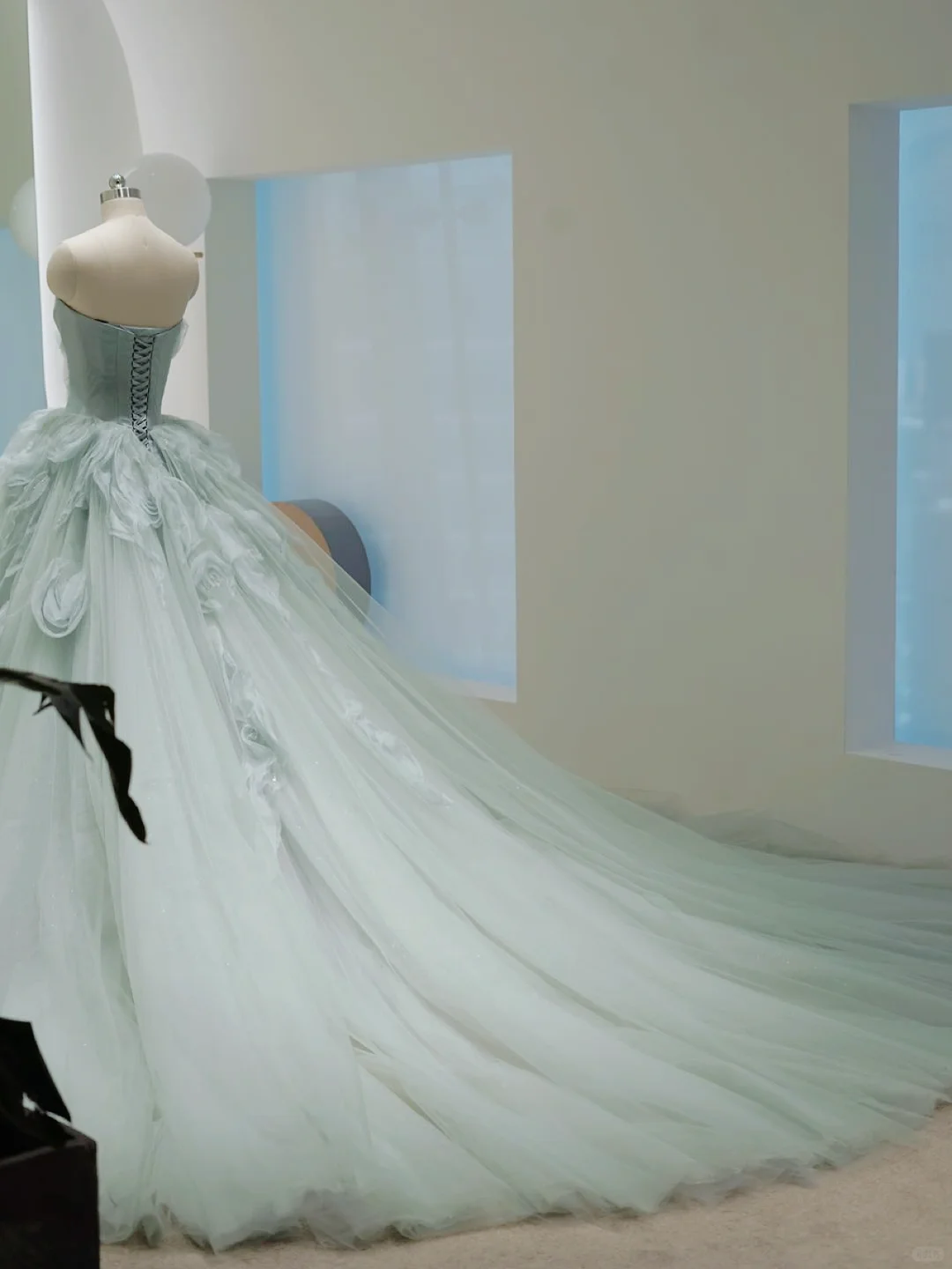 Pretty Ball Gown Strapless Tiffany Blue Tulle Long Wedding Dress GG2993