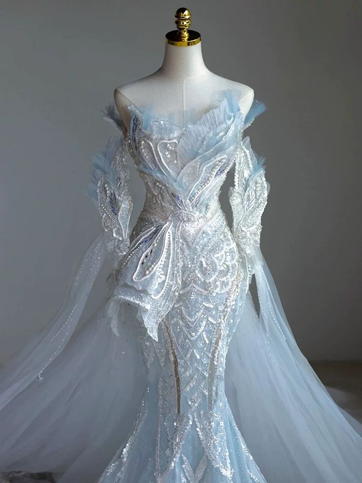 Dreamy Mermaid Off The Shoulder Tulle Sequin Beaded Long Sleeves Long Wedding Dress GG3006