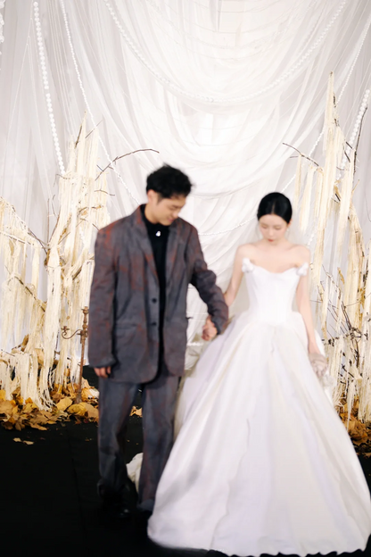 Princess Ball Gown Strapless White Satin With Veil Long Wedding Dress GG3018