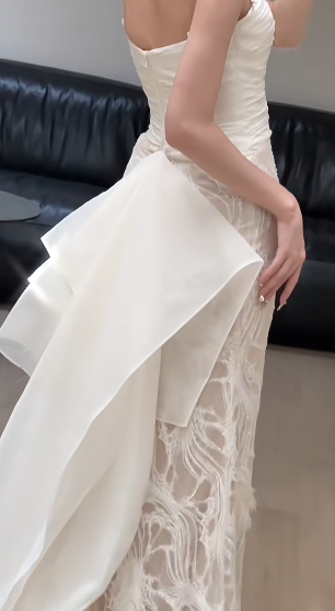 Unique Mermaid Spaghetti Straps Satin Lace Long Wedding Dress GG3023