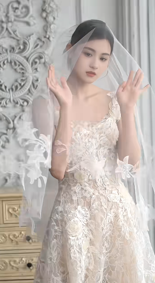 Dreamy A line Square Lace With Veil Long Wedding Dress GG3030