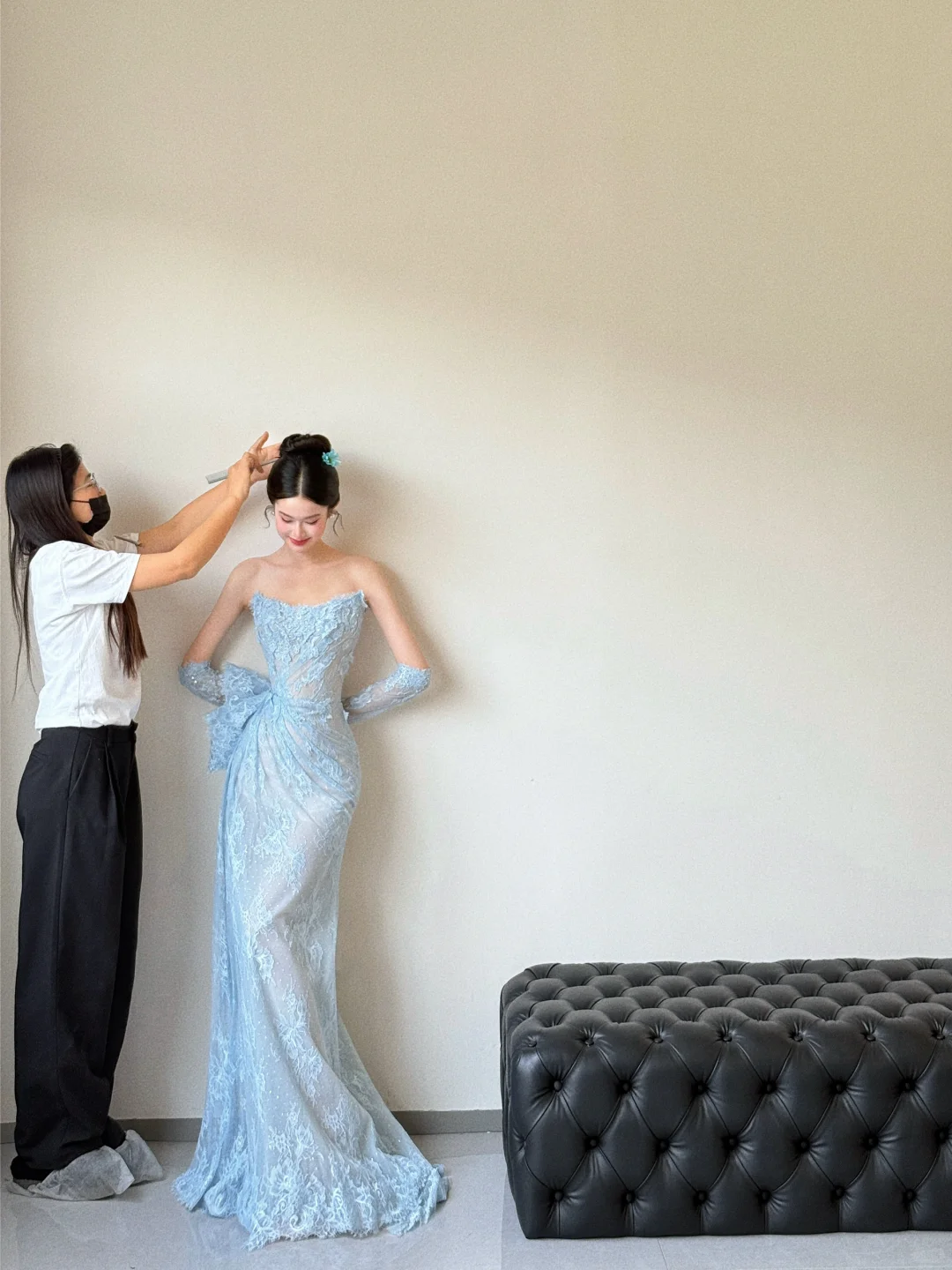 Vintage Mermaid Strapless Pale Blue Lace Long Prom Dress, Party Dress, Evening Dress GG3036