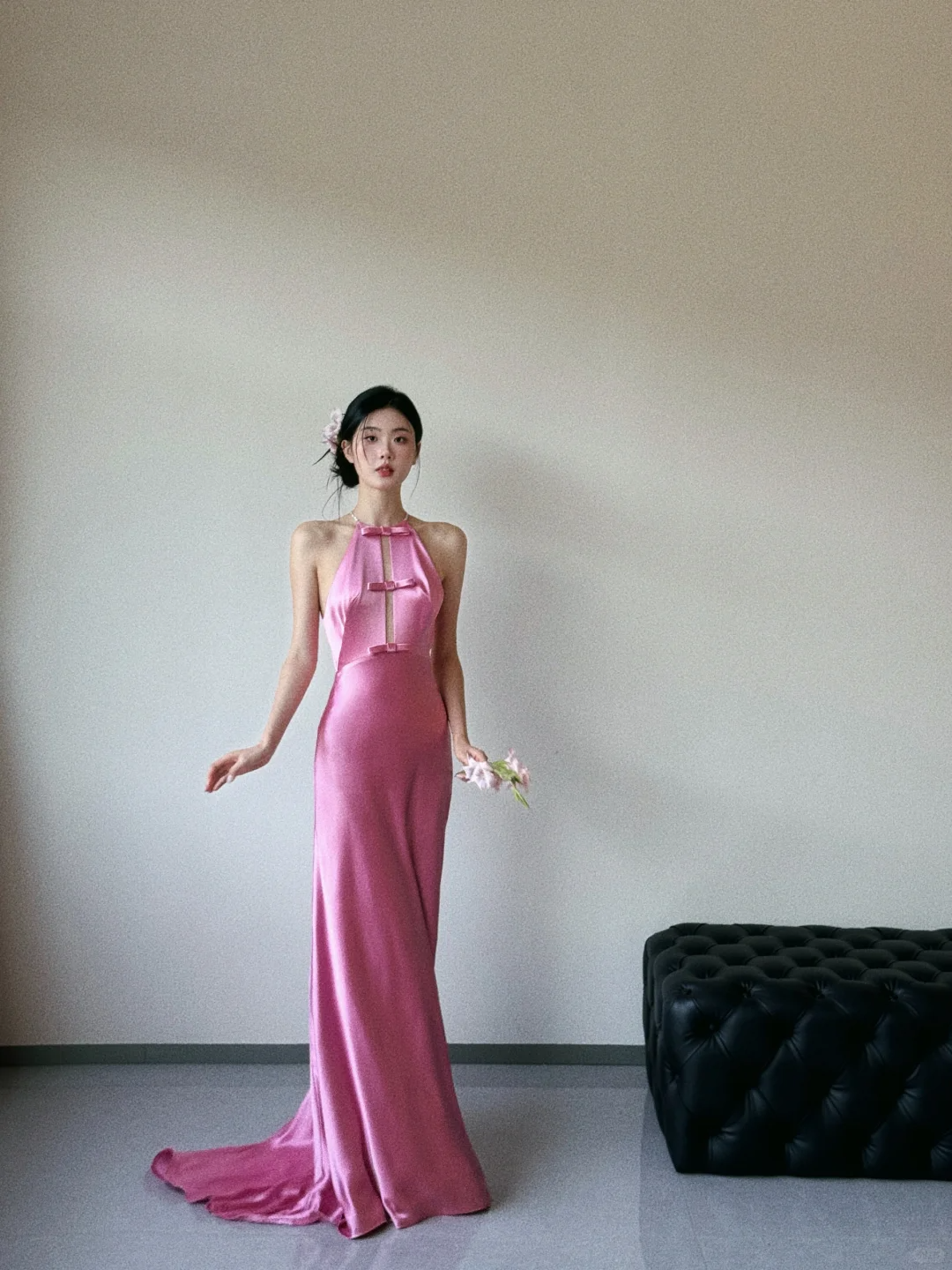 Unique Mermaid Halter Pink Silk Satin Long Prom Dress, Party Dress, Evening Dress GG3037