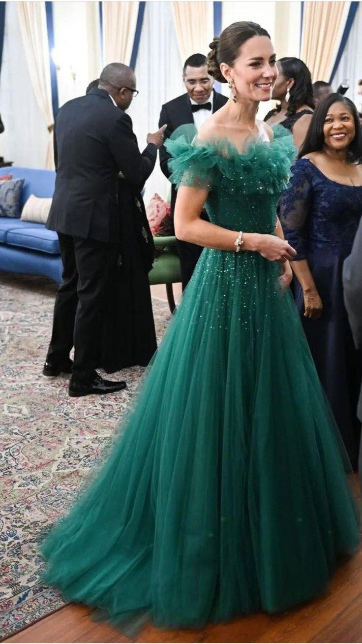 Green A Line Off The Shoulder Tulle Beaded Long Mother Of Bride Dress,Evening Dress GG3048