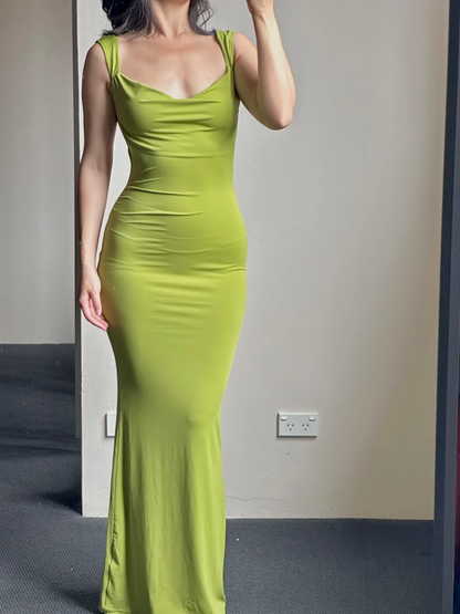 Sexy Mermaid Low Collar Green Satin Backless Long Prom Dress, Party Dress, Evening Dress GG3062