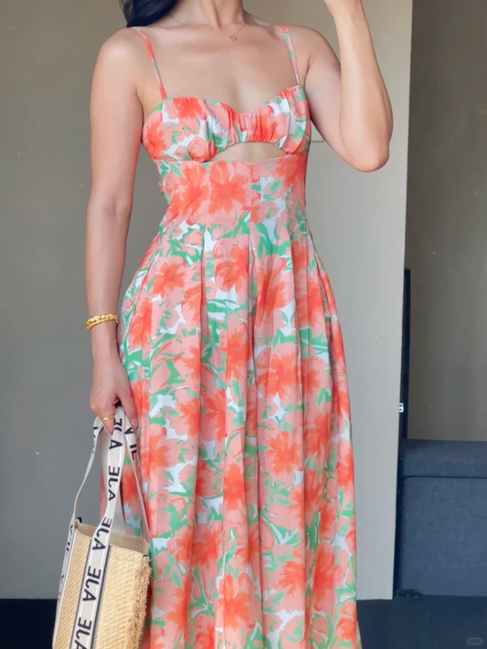 Summer Pretty A Line Spaghetti Straps Chiffon Printing Long Prom Dress, Party Dress, Evening Dress GG3067