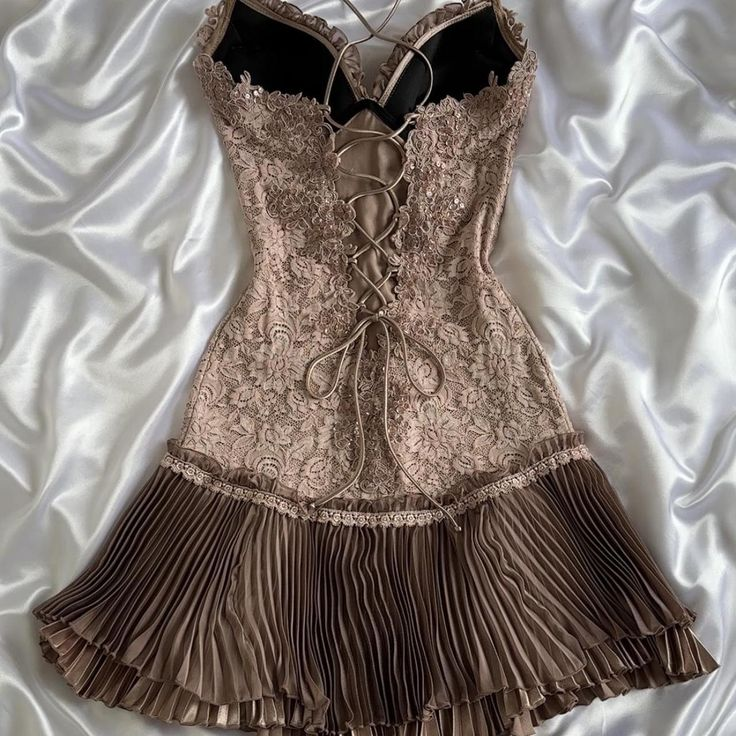 Pretty A Line Spaghetti Straps Brown Satin Lace Short Prom Dress,Homecoming Dress,Birthday Dress GG3069