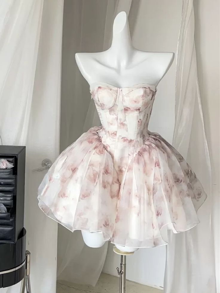 Pretty A Line Strapless Chiffon Printing Short Prom Dress,Homecoming Dress,Birthday Dress GG3079