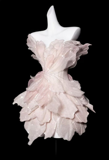 Pink Gorgeous A Line Strapless Satin Sequin Short Prom Dress,Homecoming Dress,Birthday Dress GG3085