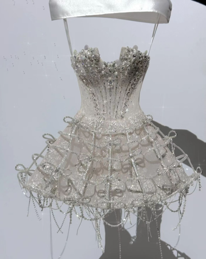 Gorgeous A Line Spaghetti Straps Satin Sequin Beaded Short Prom Dress,Homecoming Dress,Birthday Dress GG3086