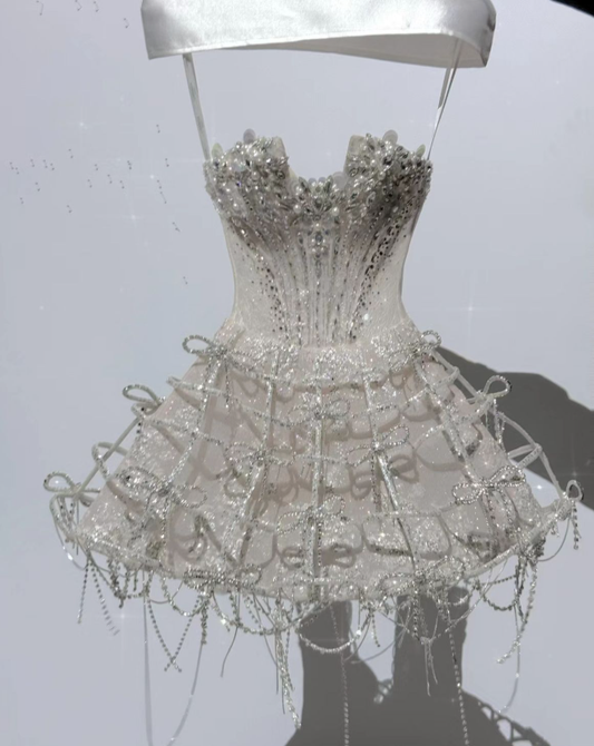 Gorgeous A Line Spaghetti Straps Satin Sequin Beaded Short Prom Dress,Homecoming Dress,Birthday Dress GG3086