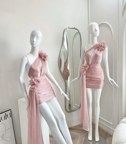 Pretty Mermaid One Shoulder Satin Short Prom Dress,Homecoming Dress,Birthday Dress GG3089